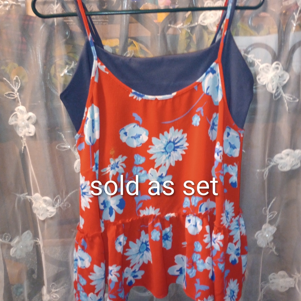 Floral Spaghetti Strap Top - Red and Blue